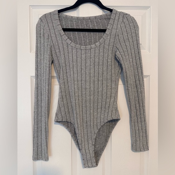 SHEIN Sweaters - SHEIN Gray Bodysuit Ribbed Scoop Neck Sweater